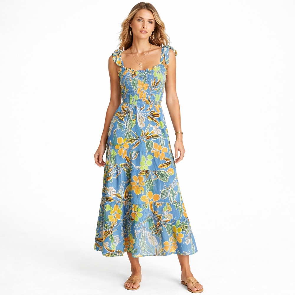 🆕En Creme Blue and Yellow Floral Maxi Dress